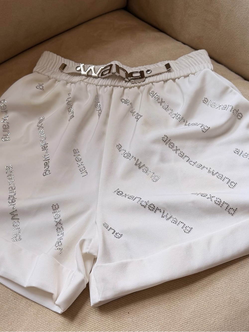 Alexander Wang White High Waist Shorts with Silver Logo Accents